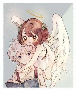 Safebooru - 1boy 1girl angel angel wings bangs bare arms bed