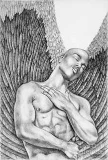 Contemplating Black Male Angel Drawing by Dawn Rosendahl Fin