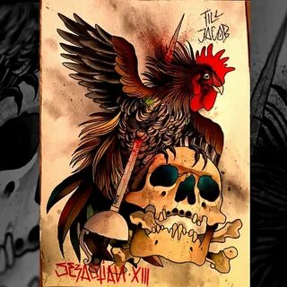 skull-and-rooster-tattoo-design.jpg (1280 × 1280) Rooster ta