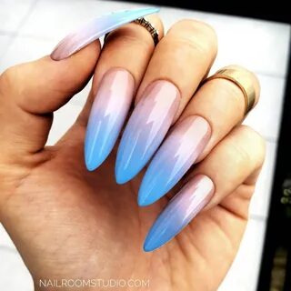Nude blue ombre 10 custom false nails gel acrylic artificial