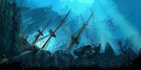 Sunken Ship Ship silhouette, Underwater painting, Underwater