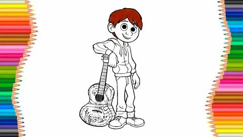 How to Draw Coco Miguel with Guitar Cartoon Coloring Pages -