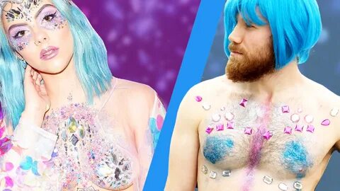 Guys Try The Glitter Boobs Beauty Trend