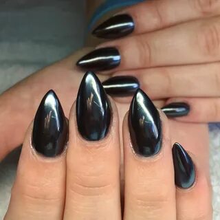 Image result for round black chrome gel nails Black chrome n