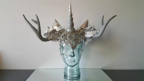 Silver and White Unicorn Deer Antler Headpiece Horn Etsy Whi