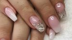 Acrylic Nails Pink And White Ombre Silver Glitter - YouTube