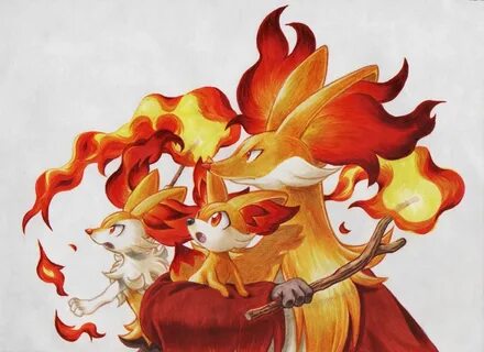 Fennikin, Braixen & Delphox Pokemon fan art, Cute pokemon pi