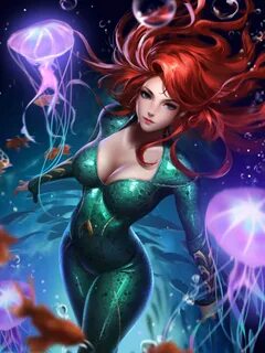 #988971 DC Comics, redhead, Aquaman, CGI, artwork, Mera - Ra