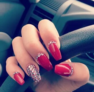 red rhinestones nail designs - Wonvo