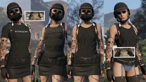 GTA 5 ONLINE, 4 Female Outfits, Suspenders, Belt, Canvas Sho