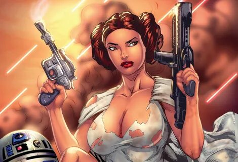 Princess Leia, blaster, big boobs, science fiction, R2, D2 -