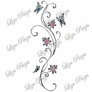 Vine tattoo with Lotus flowers and butterflies with swirls i