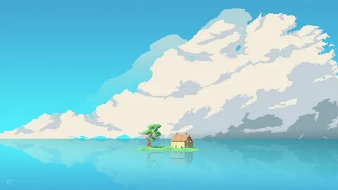 2560x1440 8 Bit Artwork House Island In Middle Of Water 1440