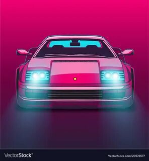 Retro sports car 80s eighties neon glow Royalty Free Vector