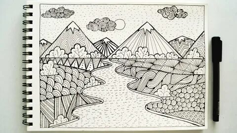 Easy Doodle/Zentangle landscape/scenery drawing for beginner