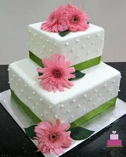 Pink Gerbera Daisy Wedding Cake with Fresh Flowers - Decorat