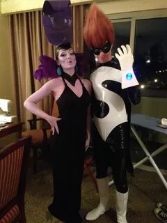 My girlfriend and I as Syndrome and Yzma Halloween costumes,