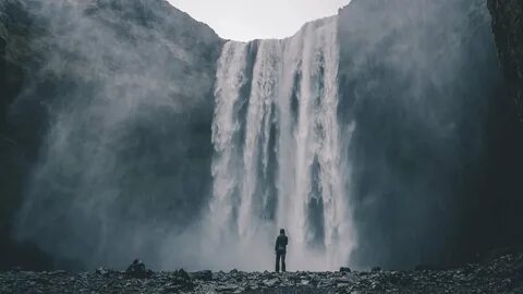 Man and waterfalls, waterfall, nature, water, rock HD wallpa