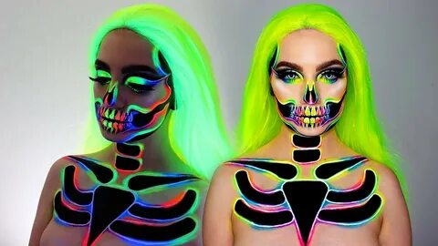 Neon UV rainbow Skull - Makeup tutorial / transformation! - 