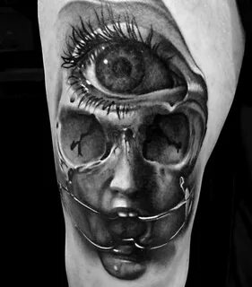 Skull And Bird Tattoos Scary Doll Face With Big Eye Tattoo P