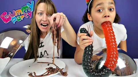 Giant Gummy Worm Candy Challenge VS Super Gross Real Food - 