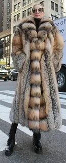 Full Length Cross Fox Fur Coat Tuxedo Cross Fox Fur 4215 Пал