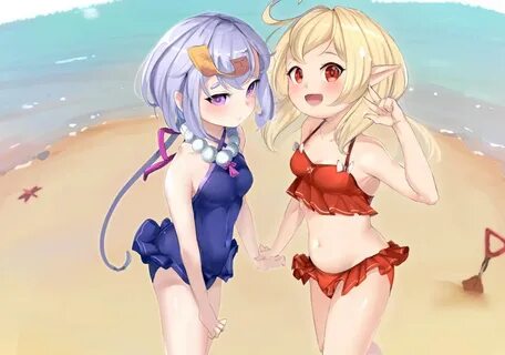 Safebooru - 2girls absurdres bare shoulders beach bead neckl