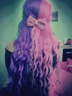 Pink and Purple Split Hair Split dyed hair, Hair color uniqu