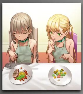 Safebooru - 2girls as109 bangs blonde hair blush border chok