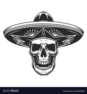 Skull in mexican sombrero hat Royalty Free Vector Image