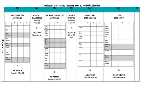 Peloton, Insanity and LIIFT4 Hybrid Workout Calendar Dowload