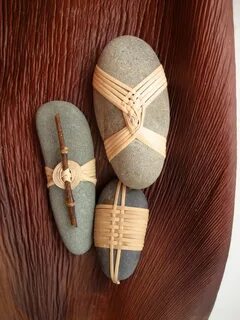 Cane wrapped rocks, Japanese basketry knots Stone wrapping, 