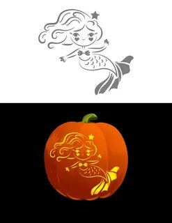 Printable Cute Mermaid Pumpkin Stencil