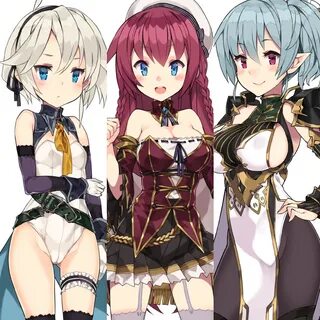 Safebooru - 3girls ahoge armor bangs bare shoulders belt bla