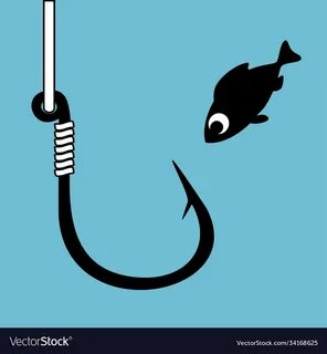 Black hook funny cartoon fish looking at hook Vector Image