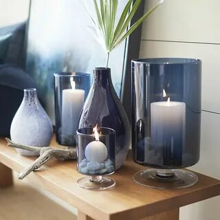 London Blue Hurricane Candle Holders Crate and Barrel in 202