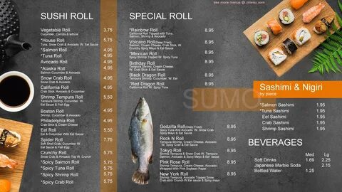 Menu at Sumo Japanese Teriyaki & Sushi restaurant, Port Went