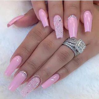 Ballerina Nails. Pink Nails. Nails with Rhinestones. Acrylic
