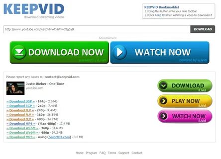 Keepvid.com download videos from YouTube and other streaming