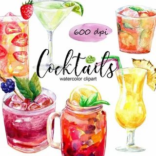 Cocktails Watercolor Clipart 600 dpi PNG Summer Party Etsy i