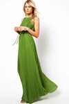 Зеленое плиссированное платье с вырезом 'капля' на спине арт