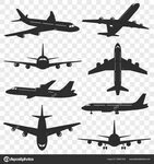 Airplanes silhouettes set. Plane silhouette isolated on tran