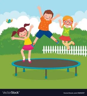 Children jumping on the trampoline Royalty Free Vector Image