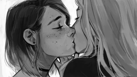 ArtStation - Kiss me, Lesly Oh Kissing drawing, Lesbian art,