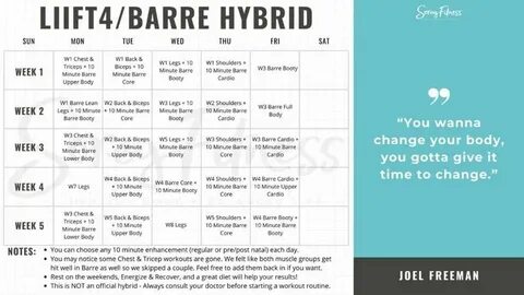 LIIFT4 Barre Blend Hybrid Calendar Beachbody workouts, Worko