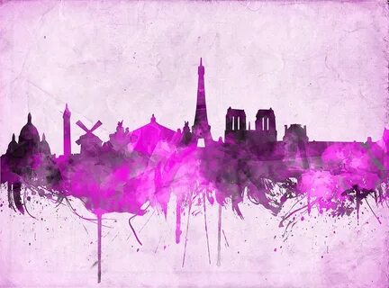 Paris Skyline Watercolor Purple Painting by Bekim M Fine Art