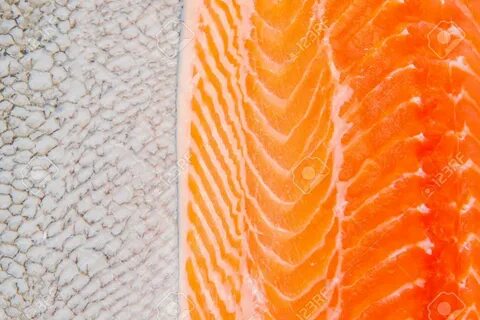 Fresh Salmon Fillet And Salmon Skin Texture Background Stock