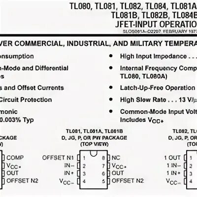 Микросхема TL081CP, аналог TL081CN, TL081N, TL081 - TL081CP,