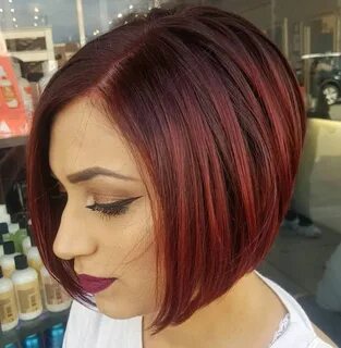 Side-Parted Sleek Burgundy Bob Bob hairstyles, Short bob hai