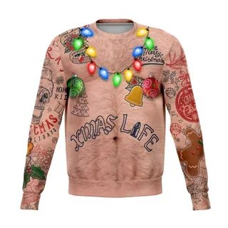 Topless Ugly Christmas Jumper Sweatshirt Bare Chest Naked Et